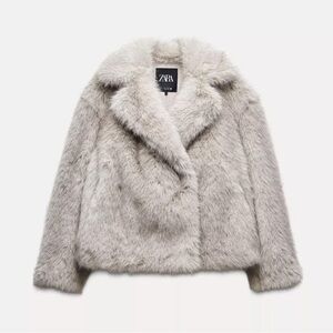 ZARA NEW WOMAN ZW COLLECTION FAUX FUR JACKET ECRU S 4360/240/712 SIZE LARGE